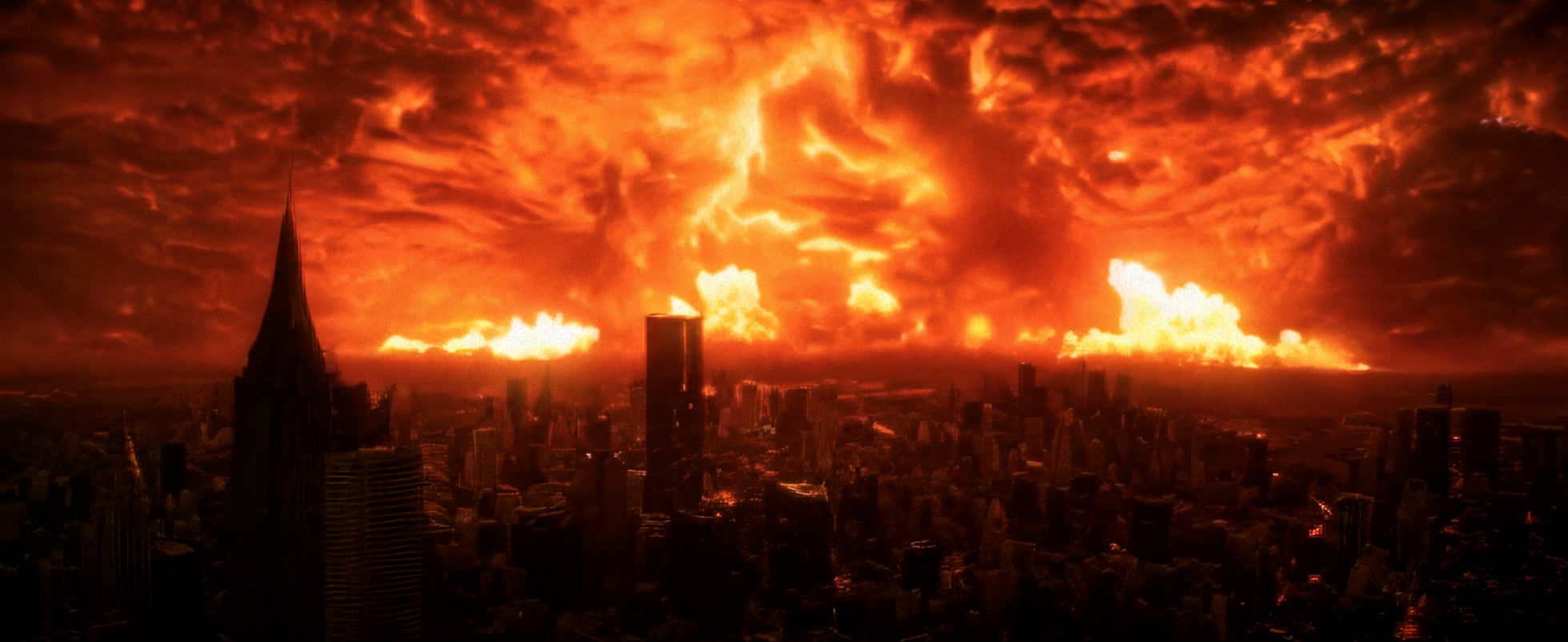 An orange storm above a city skyline