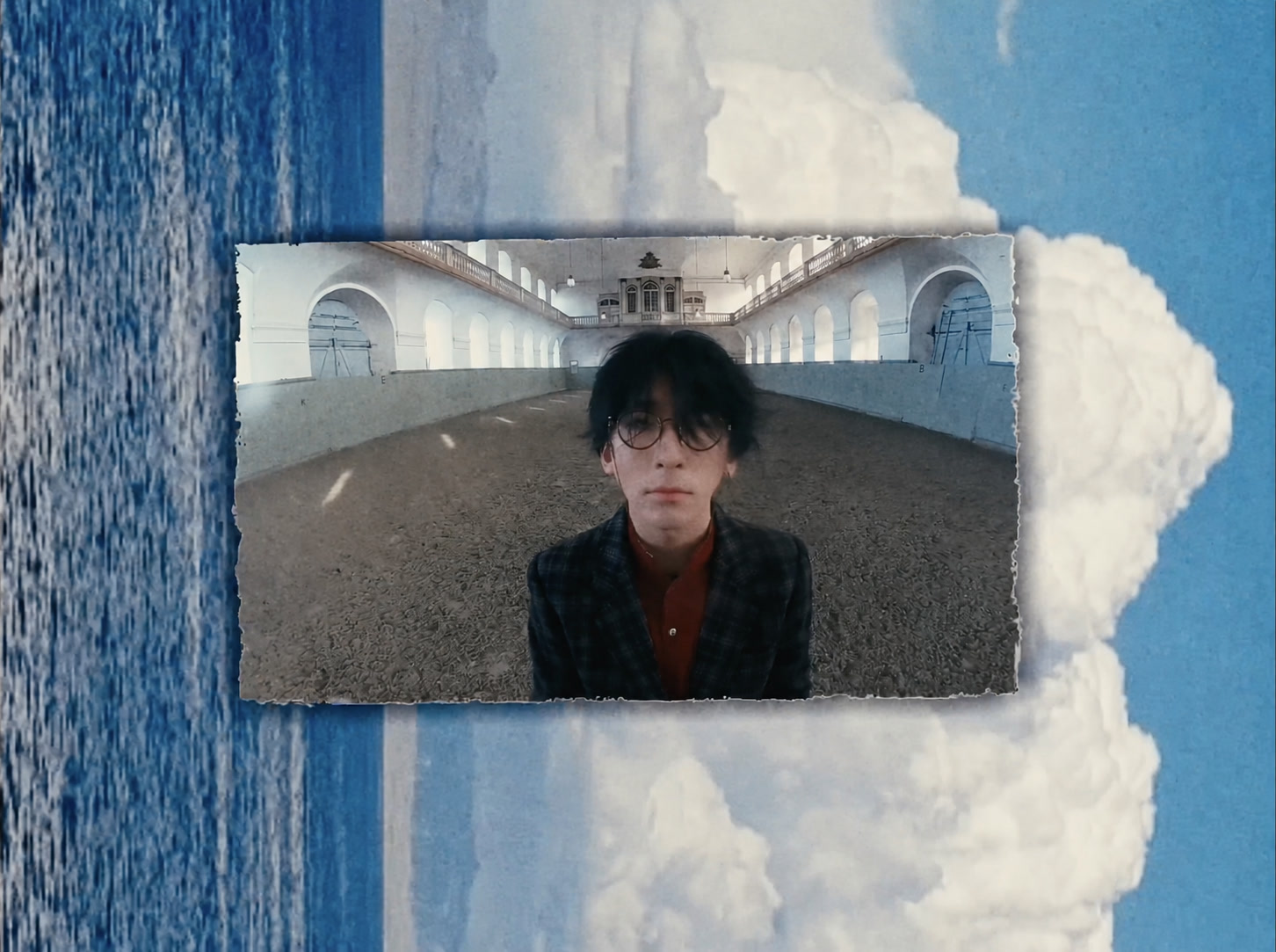 PERFORMANCE ART — a portrait collaged over sea and clouds