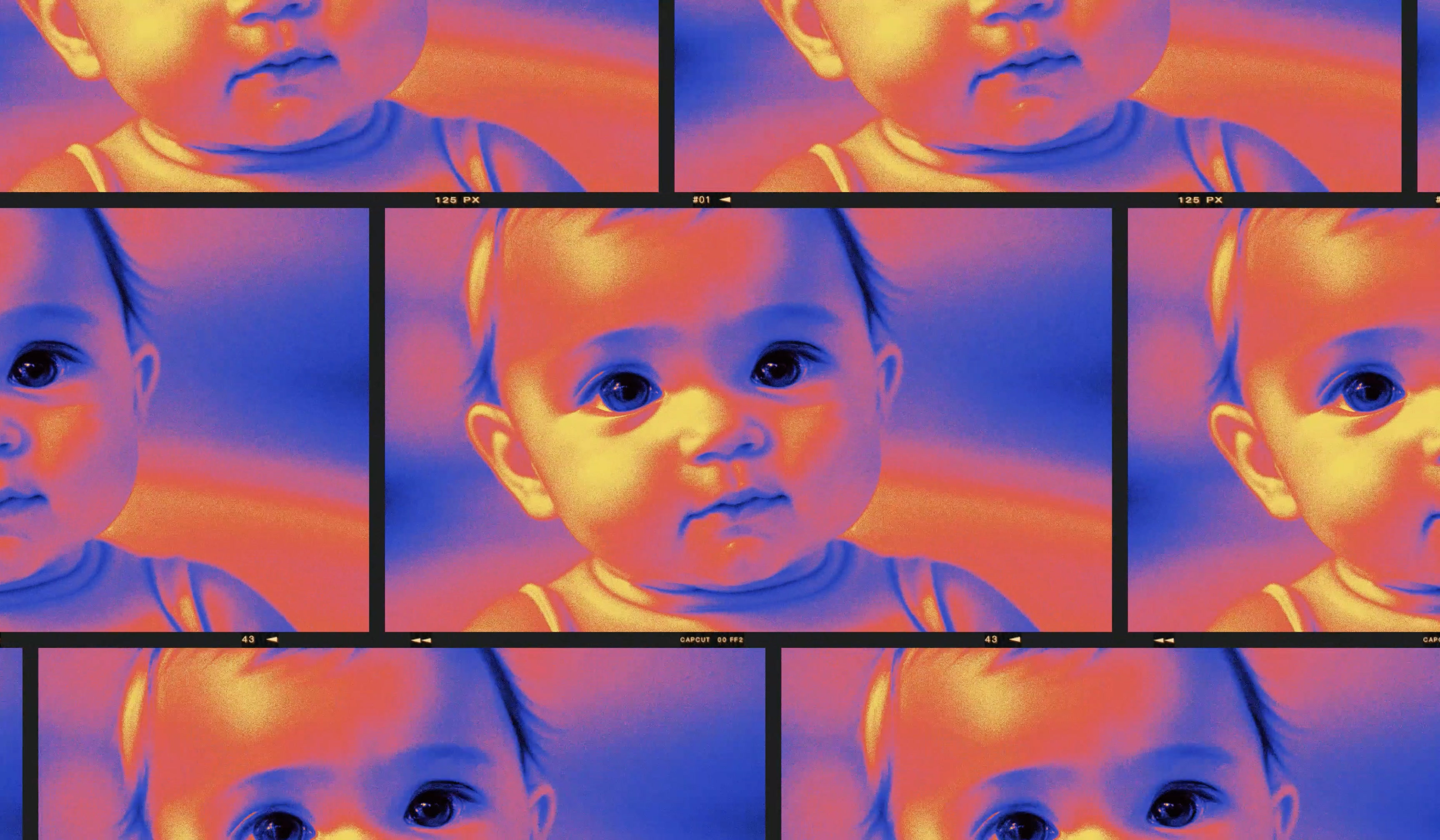Repeated infant portraits in a filmstrip layout
